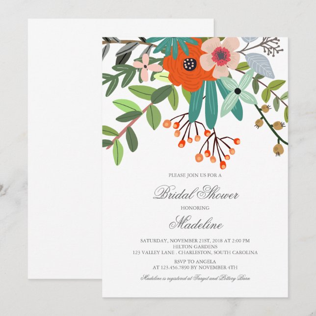 Convite Chá de panela de Buquê Floral (Frente/Verso)