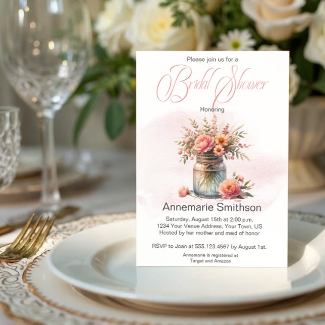 Convite Chá de panela de Buquê Floral Mason Jar (Criador carregado)