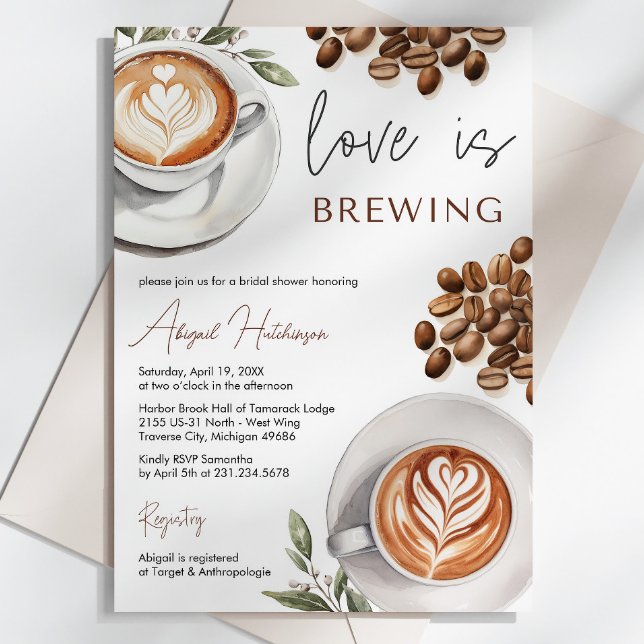 Convite Chá de panela de café - O amor está a criar (Coffee Bridal Shower - Love is Brewing Bridal Shower Invitation)