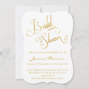 Convite Chá de panela de Caligrafia Dourada com brilho