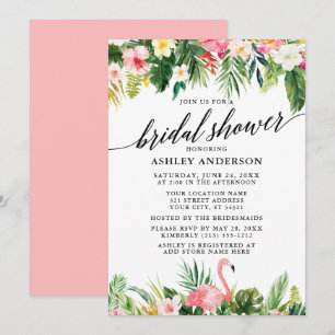 Convite Chá de panela de Caligrafia Tropical Rosa