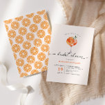 Convite Chá de panela de Calliografia do Aperol Spritz<br><div class="desc">Chá de panela de caligrafia elegante e convite ousado de Aperol Spritz com padrão de fruta laranja no verso.</div>