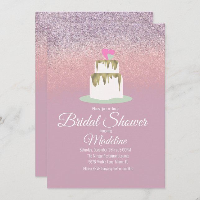 Convite Chá de panela de Camada de Bolo de Folha de Folha  (Frente/Verso)