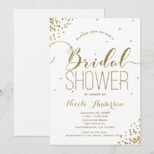 Convite Chá de panela de cantos brilhantes brancos e Doura