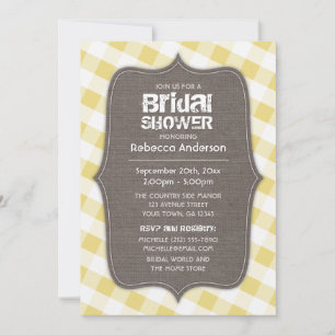 Convite Chá de panela de Canvas Gingham Amarelo e Branco