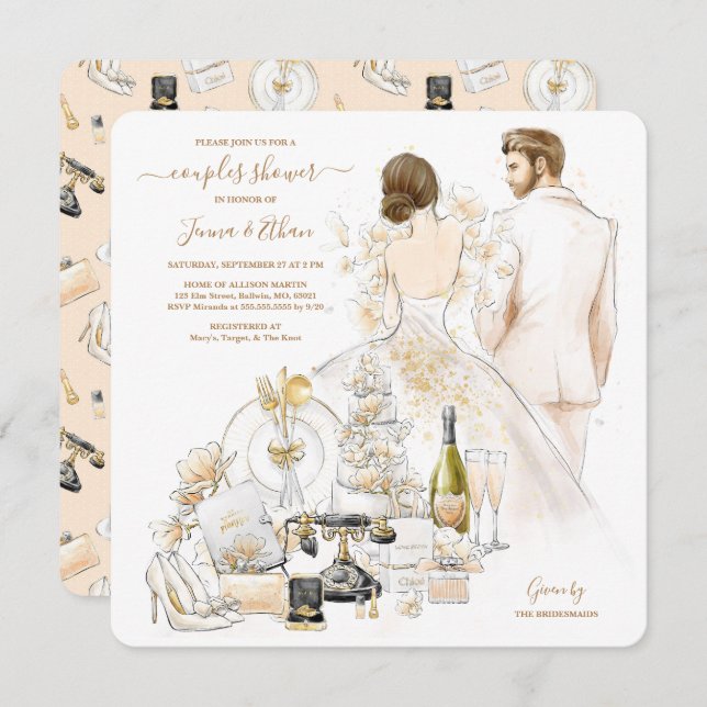 Convite Chá de panela de Casais da Magnolia Dourada (Frente/Verso)