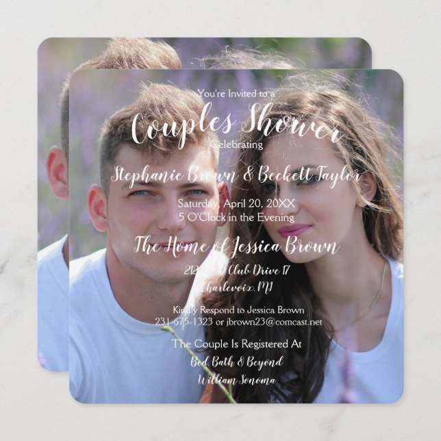 Convite Chá de panela de Casais de Casamento Fotográfico (Frente/Verso)