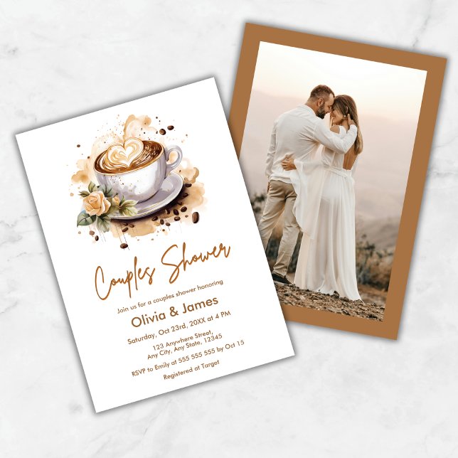Convite Chá de panela de Casais Fotográficos de Casamento  (Floral Coffee Wedding Photo Couples Bridal Shower Invitation )