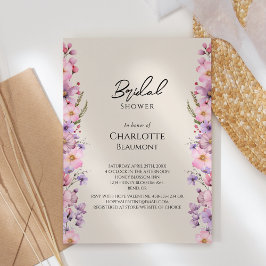Convite Chá de panela de Casamento de Beige de Flor Selvag