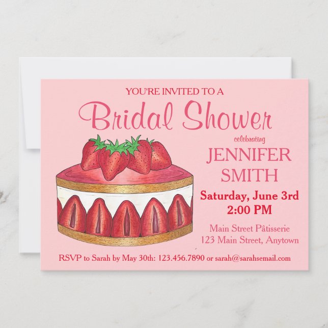 Convite Chá de panela de Casamento de Bolo Strawberry Frai (Frente)