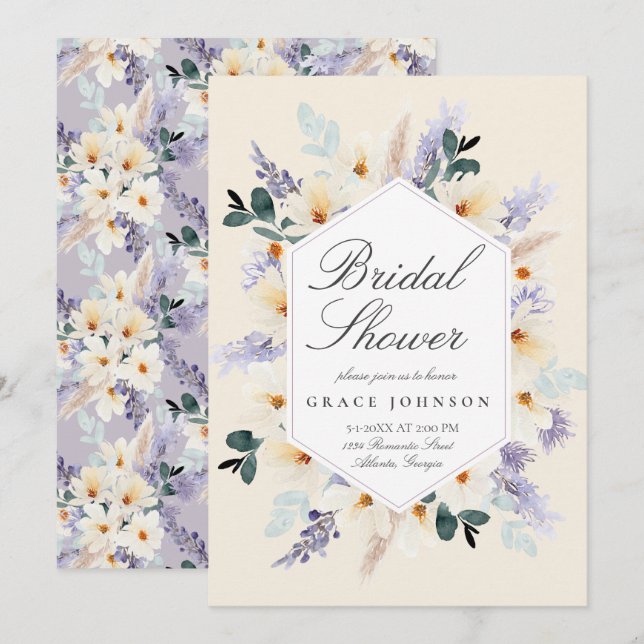 Convite Chá de panela de Casamento de Buquê Delicado Lavan (Frente/Verso)