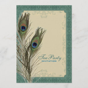 Convite chá de panela de casamento de pavão damask Tea Par