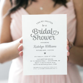 Convite Chá de panela de Casamento de Script Silver Heart