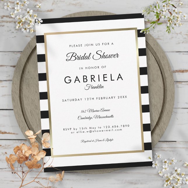 Convite Chá de panela de Casamento de Stripe Clássica (Classic Stripe Wedding Bridal Shower Invitation)