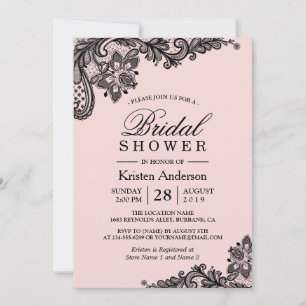 Convite Chá de panela de casamento   Elegante Lace Preto C