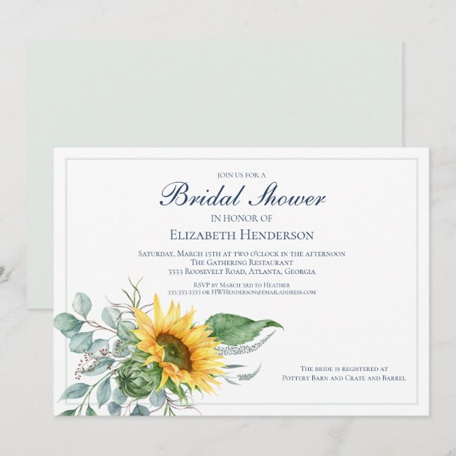 Convite Chá de panela De Casamento Eucalyptus Sunflower (Frente/Verso)