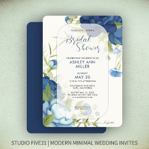 Convite Chá de panela de Casamento Floral Azul Elegante
