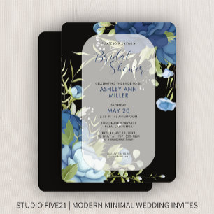 Convite Chá de panela de Casamento Floral Azul Elegante