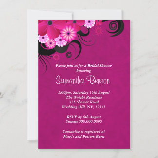 Convite Chá de panela de Casamento Floral Dark Fuchsia