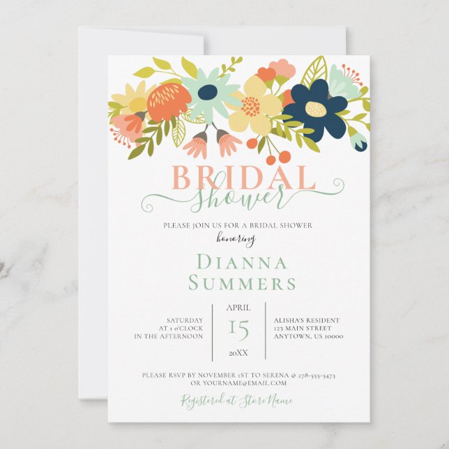 Convite Chá de panela de Casamento Floral Moderno Boho Est (Frente)