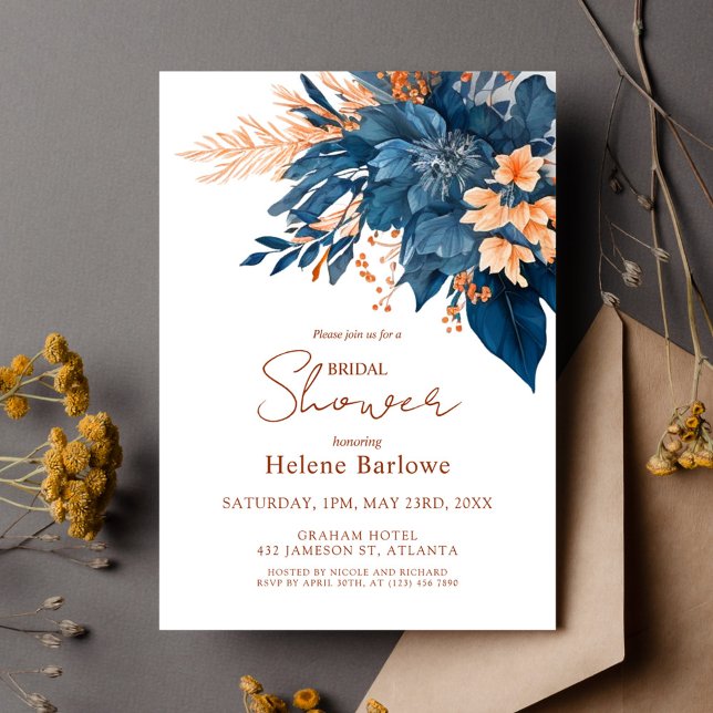 Convite Chá de panela de Casamento Indigo Rust (Indigo Rust Wedding Bridal Shower Invitation)