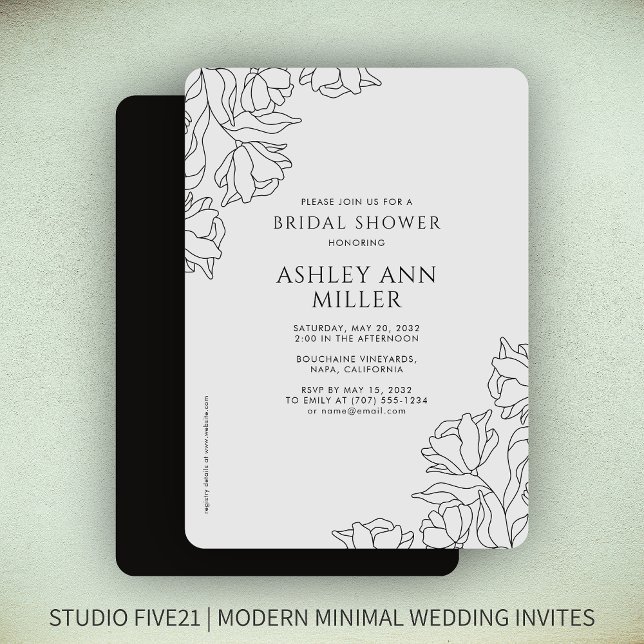 Convite Chá de panela de Casamento Onyx Negro Floral Moder (Criador carregado)