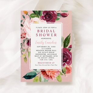Convite Chá de panela de Casamento Rosa Floral Russo Burgu
