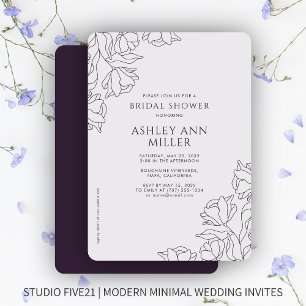 Convite Chá de panela de Casamento Roxo Moderno Floral Esc