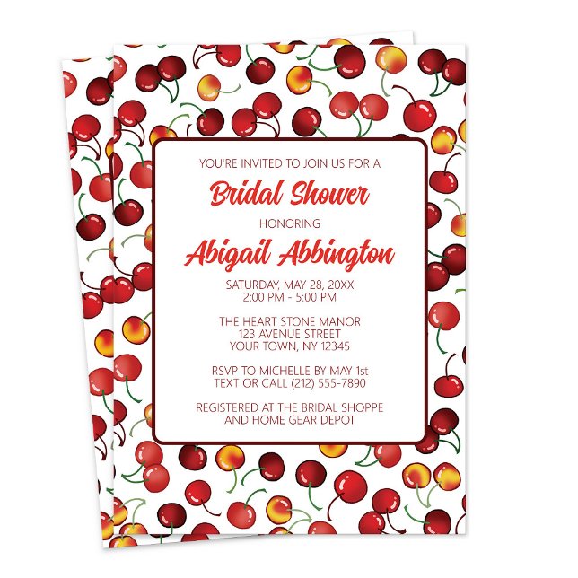 Convite Chá de panela de cerejas (Cherries Bridal Shower Invitation at Artistically Invited on Zazzle. )