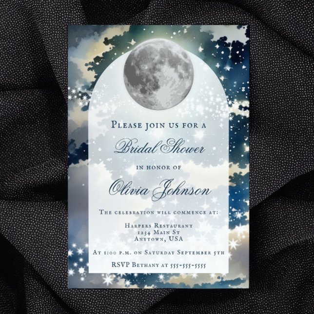 Convite Chá de panela de Céu Noturno Lunar (Lunar Night Sky Bridal Shower Invitation)