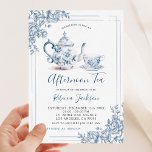 Convite Chá de panela de chá de jardim azul vitorioso<br><div class="desc">Chá de panela do partido Vitoriano Dusty Blue Garden Tea</div>