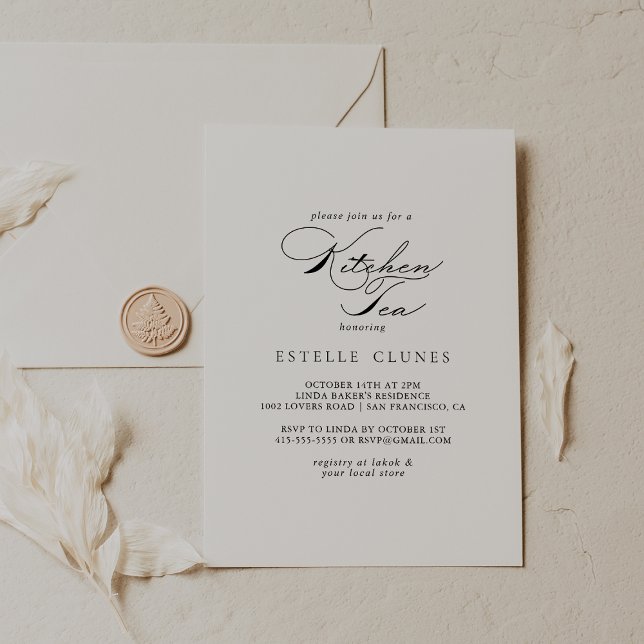 Convite Chá de panela de chá Elegante da Cozinha de Caligr (Criador carregado)