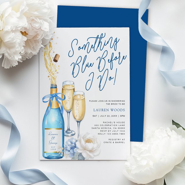 Convite Chá de panela de Champanhe Azul (Something Blue Before I do - Bridal Shower Invite)