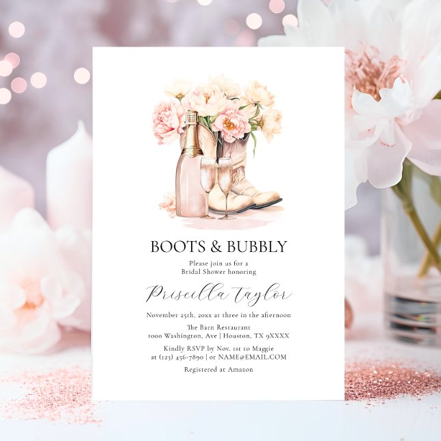 Convite Chá de panela de champanhe Boots & Bubble Cowgirl (Boots & Bubbly Cowgirl Champagne BRIDAL SHOWER Invitation)