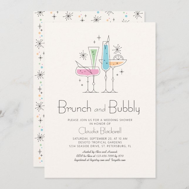 Convite Chá de panela de champanhe de borracha em Brunch (Frente/Verso)