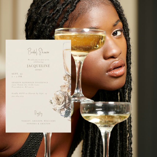 Convite Chá de panela de champanhe de Rosas Secos de Creme (Criador carregado)