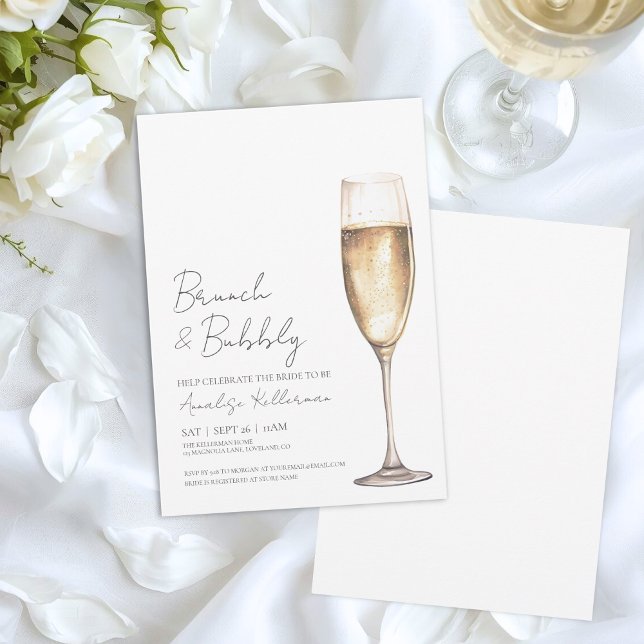 Convite Chá de panela de Champanhe Elegante Simples (Brunch And Bubbly Champagne Bridal Shower Invitation)
