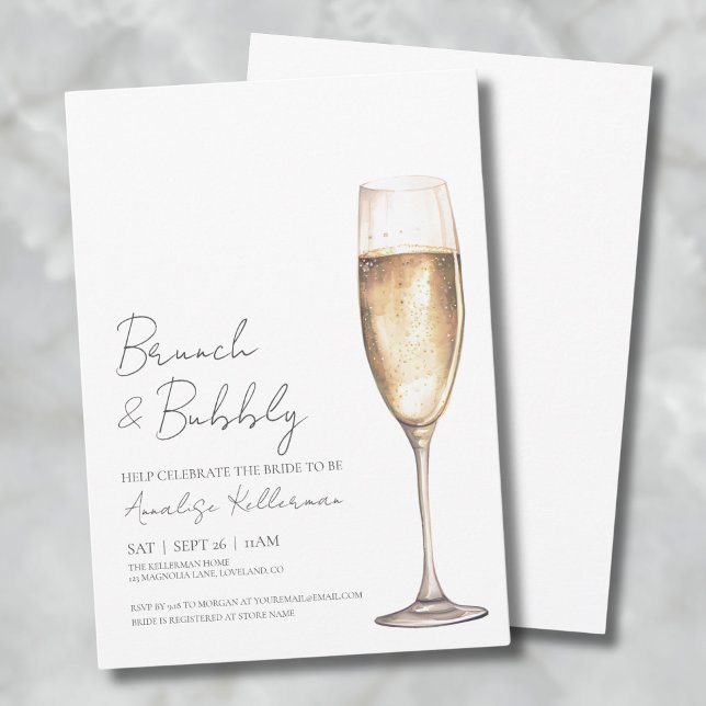 Convite Chá de panela de Champanhe Elegante Simples (Brunch And Bubbly Champagne Bridal Shower Invitation)
