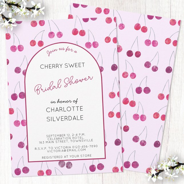 Convite Chá de panela de Cherry Pink (Cherry pink personalized custom text bridal shower inviation)