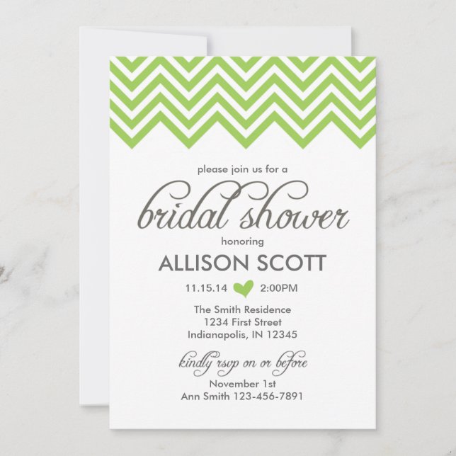 Convite Chá de panela de Chevron Verde (Frente)