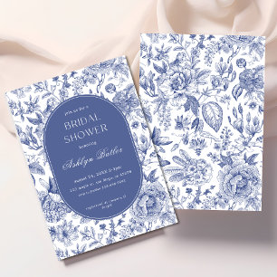 Convite Chá de panela de Chinoiserie Branco Azul