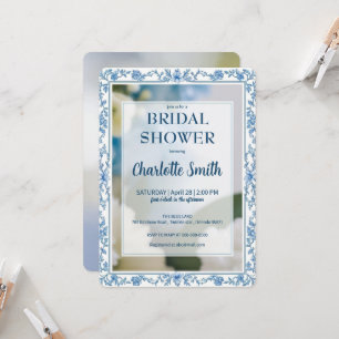 Convite Chá de panela de chinoiserie Elegante Blue Flower