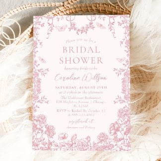 Convite Chá de panela de Chinoiserie Floral Rosa