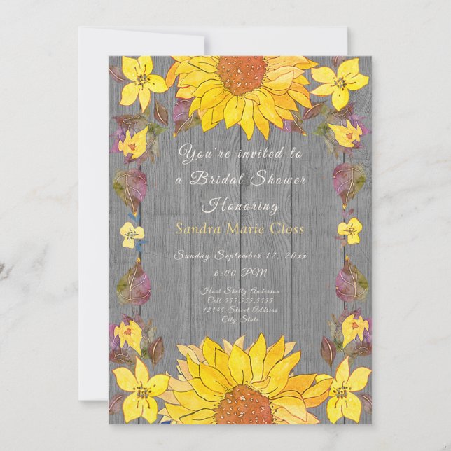 Convite Chá de panela de Cinzas de girassol amarelo-floral (Frente)