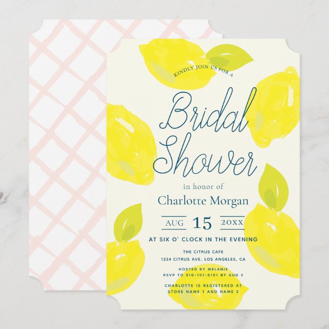 Convite Chá de panela de citrinos com limão pintado à mão (Frente/Verso)