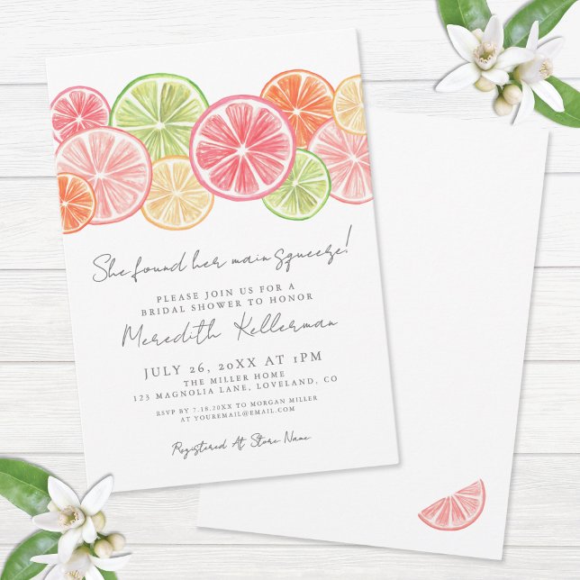 Convite Chá de panela de Citros de Compressão Principal El (Elegant Main Squeeze Citrus Bridal Shower Invitation)