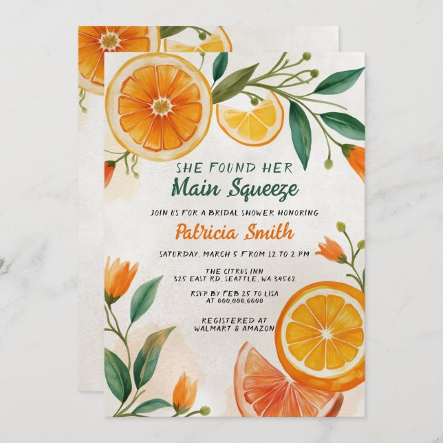 Convite Chá de panela de Citros do Mediterrâneo Principal (Frente/Verso)