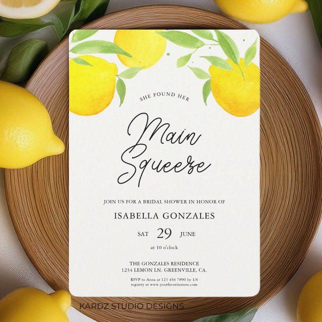 Convite Chá de panela de Citros Principal (This citrus summer bridal shower invitation is shown in 5 x 7 inches. Other sizes available.)