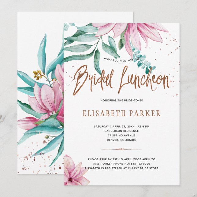 Convite Chá de panela de cobre cor-de-rosa (Frente/Verso)