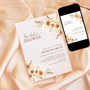 Convite Chá de panela de Código QR Floral Rustic Boho